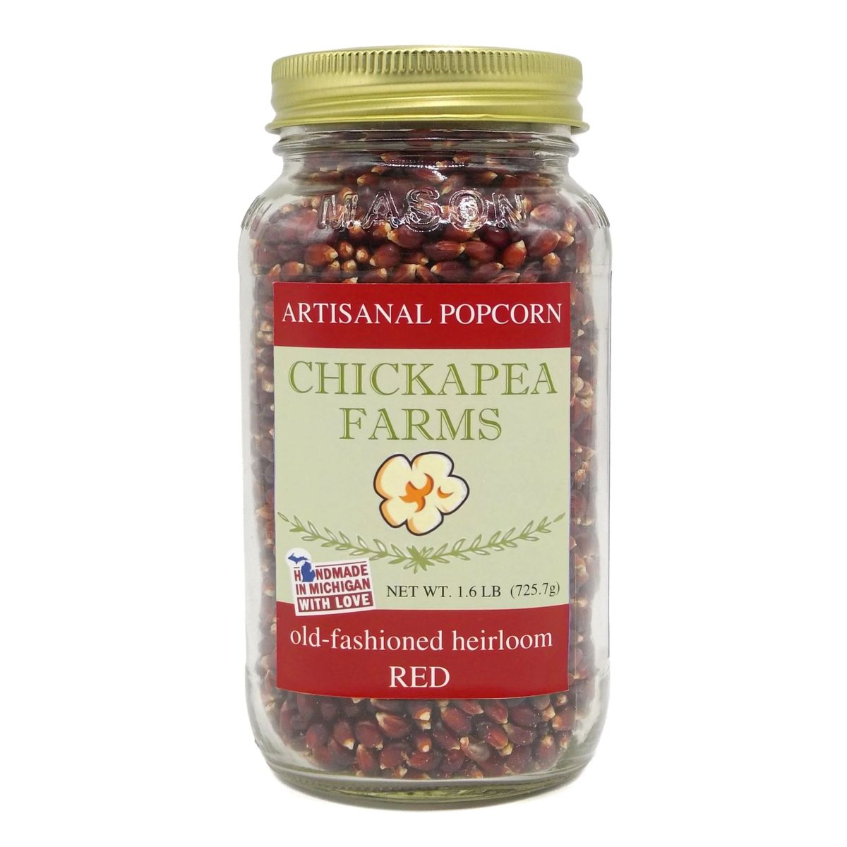 Heirloom Popcorn, Mason Jar, Red Kernel